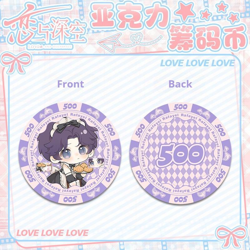 Love and Deepspace Sylus Rafayel Zayne Xavier Caleb Acrylic Chip Coin 43MM Anime Cosplay Colorful Pattern Game Coin Game Gift