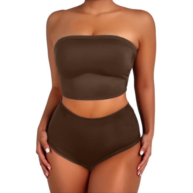 New European and American Bikini Split Tube Top High Waist Two-piece Swimsuit