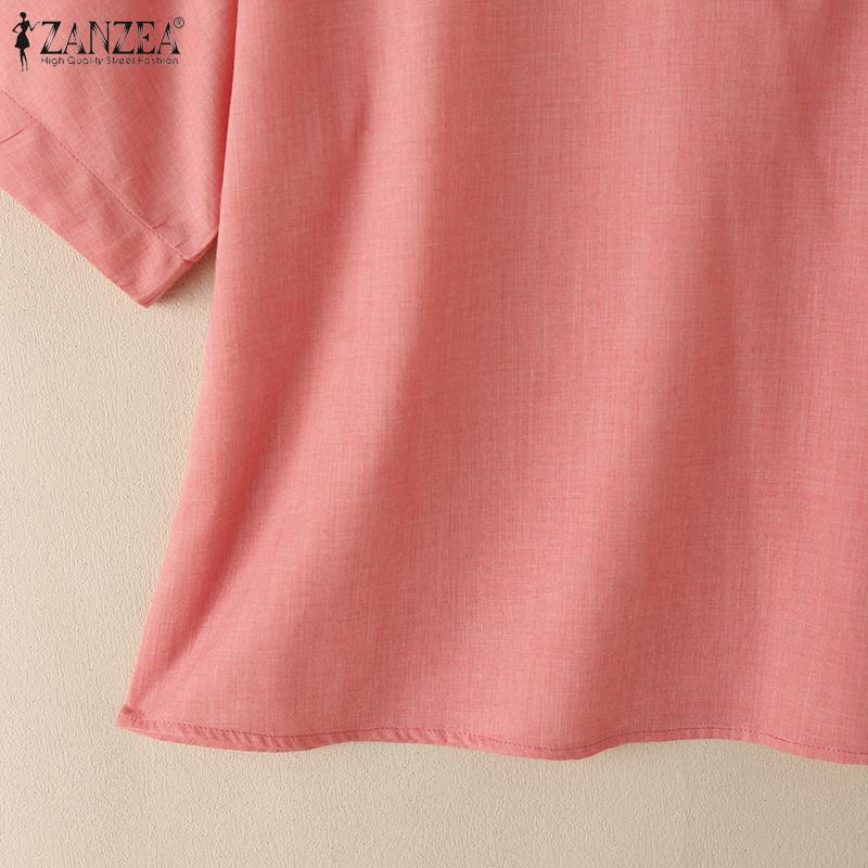 ZANZEA Bluză lejeră cu decolteu în V de culoare uni pentru femei