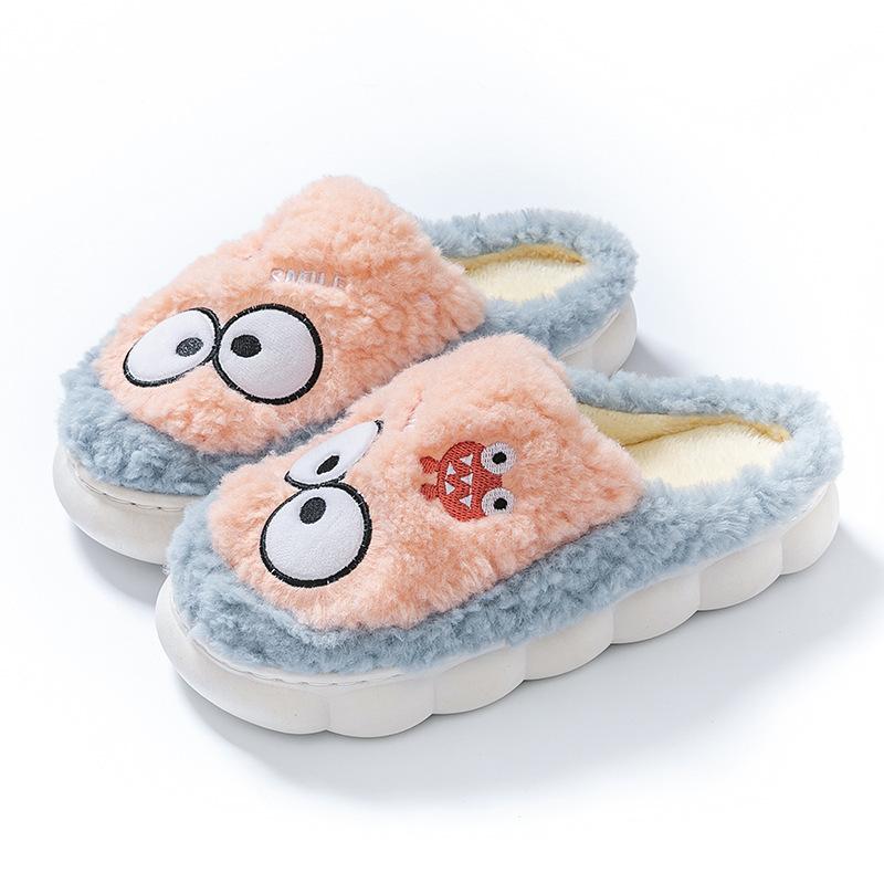 Bow head cotton slippers home warm cotton drag autumn and winter couple fashion plush cotton slippers