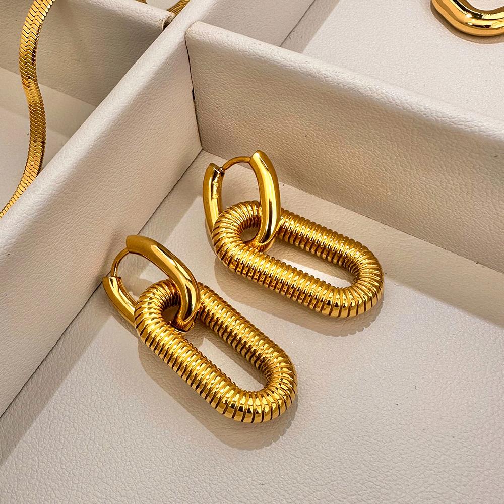 Yori 1pair Bold 18k Gold-plated Stainless Steel Chain Design Earrings, High-end Fashion Ear Jewelry For Parties Jewelry Gift