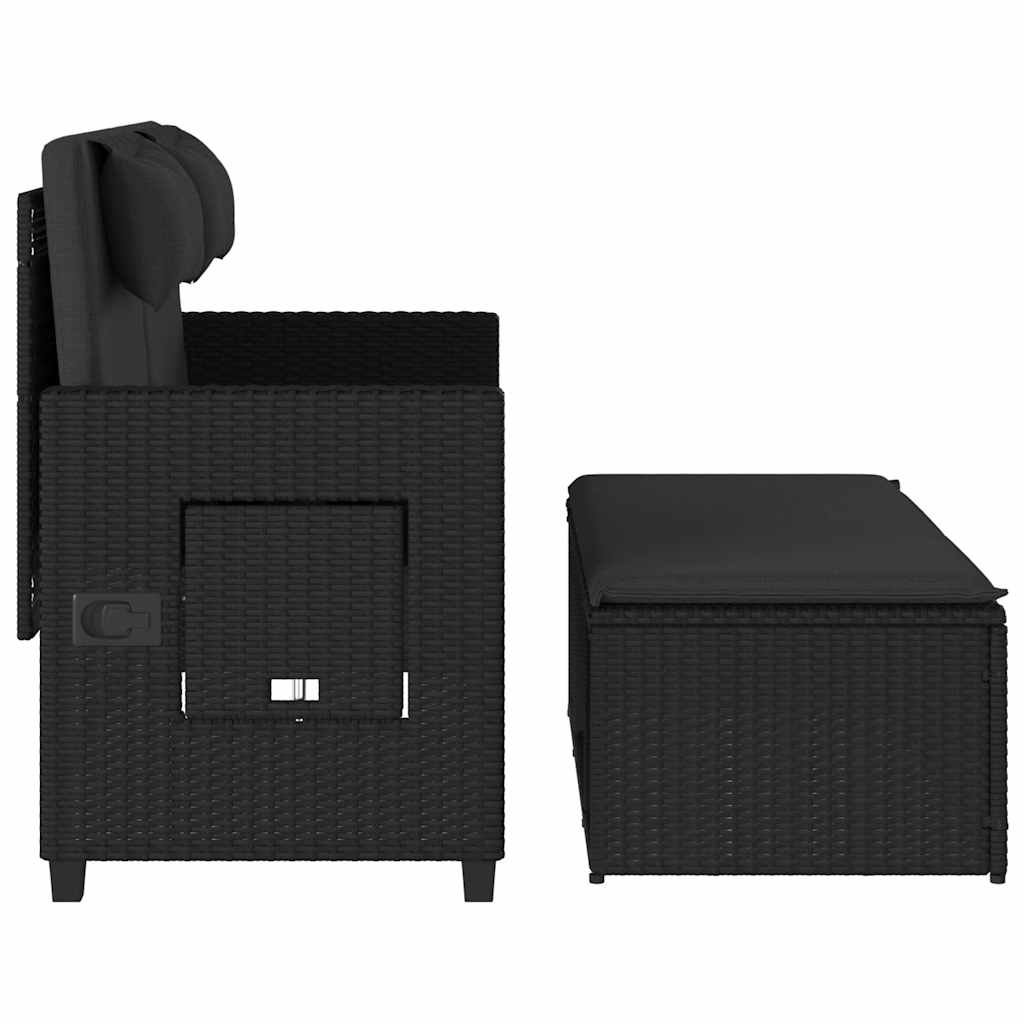 Vidaxl Folding Garden Bench With Cushions, Black, Poly Rattan