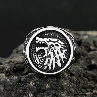 Vintage Vikings Edelstahl Wolf Ring Für Männer Biker Ice Wolf Haus Stark Winterfell Tier Ring Nordischen Mode Schmuck Geschenke