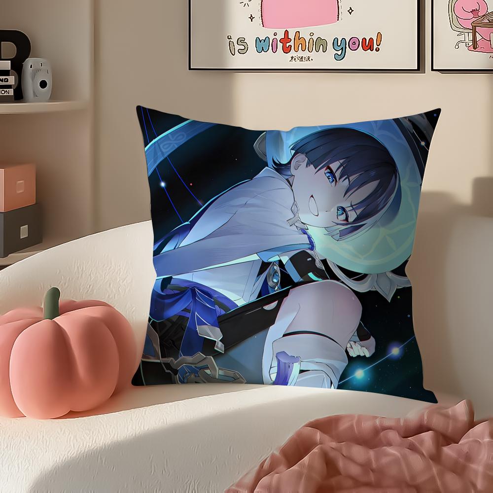 Game Genshin Wanderer Scaramouche Cushion Cover Pillowcase Short Plush Invisible zipper Room Sofa Cushion Cover