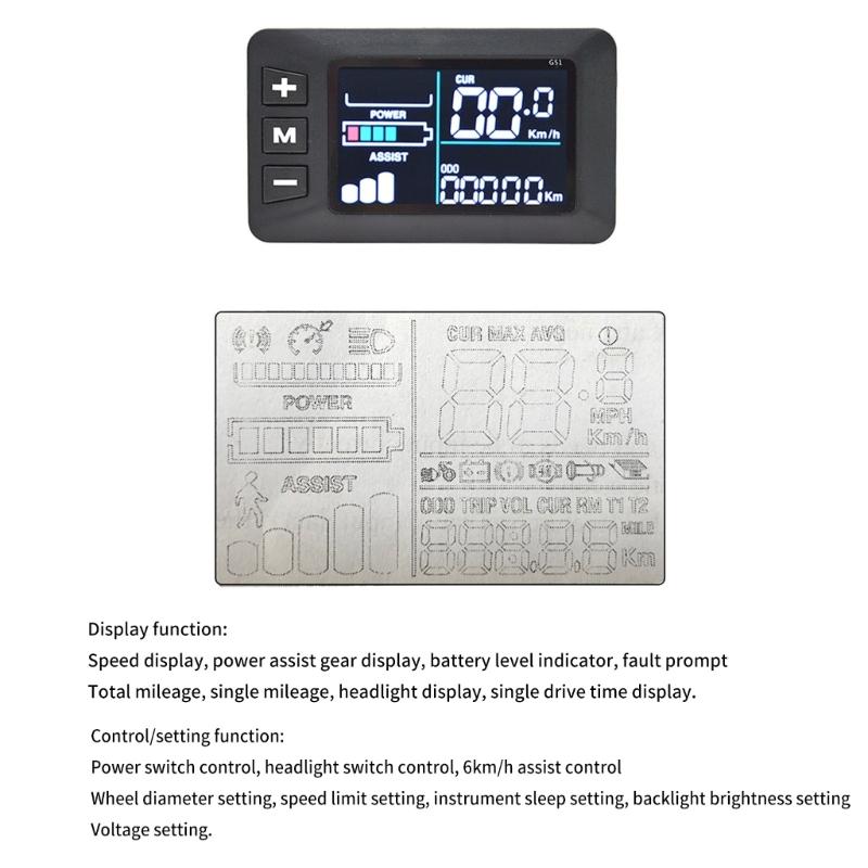 Electric Scooter Speedometer Odometers Color Display for 22.2mm Handlebar 24-48V LCD Display Control Panel 6Pin Plug