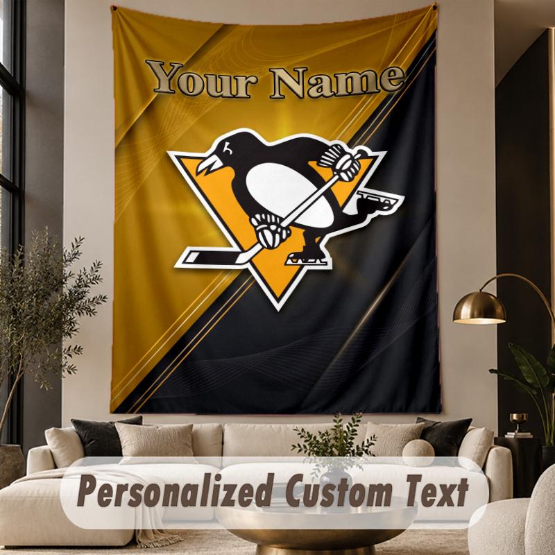 Custom Text Tapestry Pittsburgh Penguins Print Wall Tapestry Indoor Living Room Wall Decor