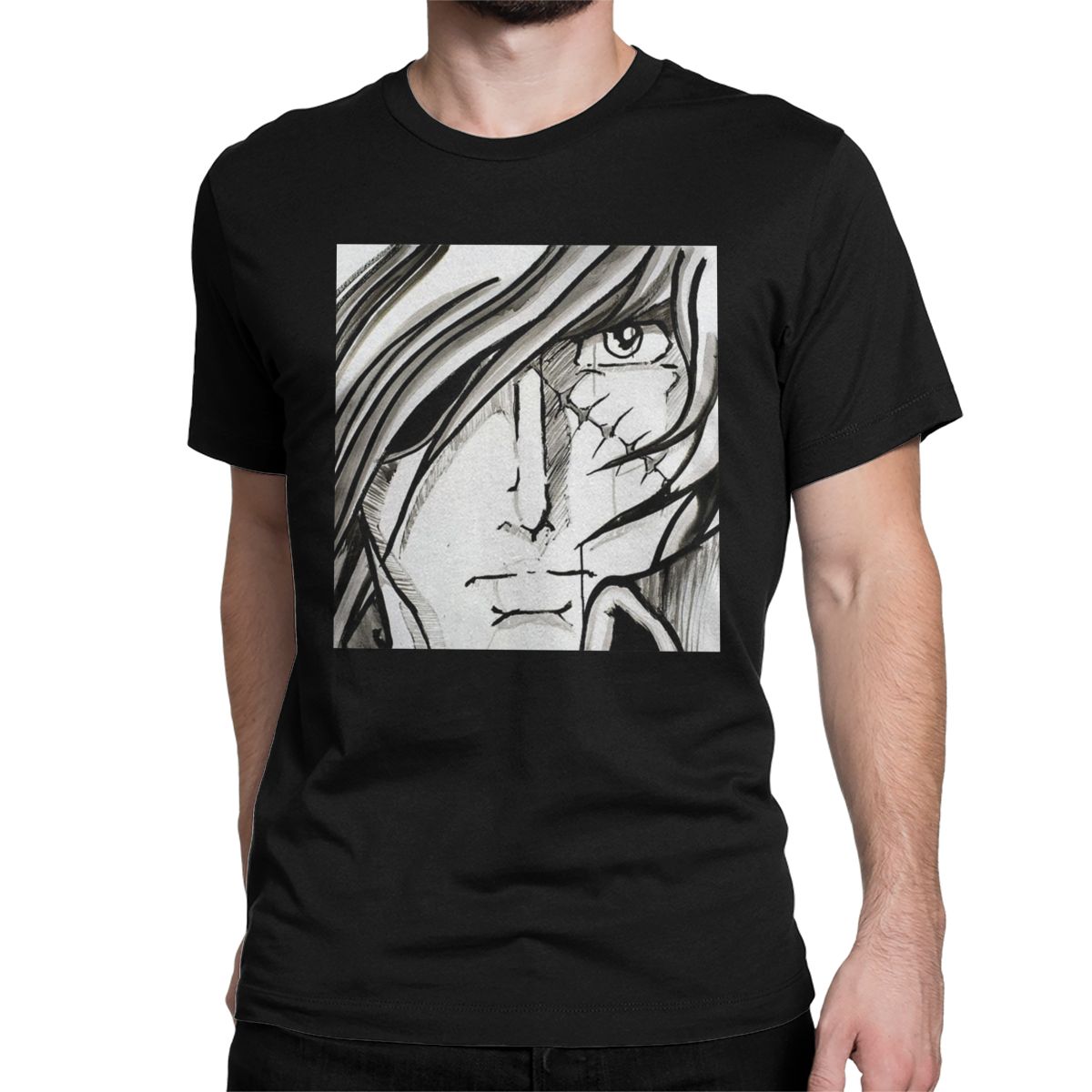 

Men Albator Portrait Scar T Shirts Space Pirate Captain Harlock Pure Cotton Tops Novelty Short Sleeve Crewneck Tee Shirt T-Shirt S