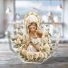 Decoração de Mesa de Acrílico Contemporânea 2D Plana da Virgem Maria e Menino Jesus, Aura Dourada e Rosas Brancas, Adequado para decoração de parede, varanda, quarto, villa,