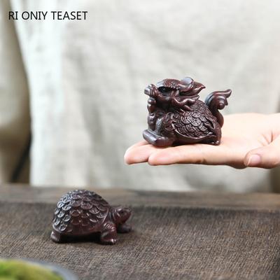 Yixing Lila Ton Teetier Handgefertigt Glücksbringende Drachenschildkröten Statuen Ornamente Tiere Dekorationen Handwerk Chinesisches Zisha Teegeschirr Dekoration