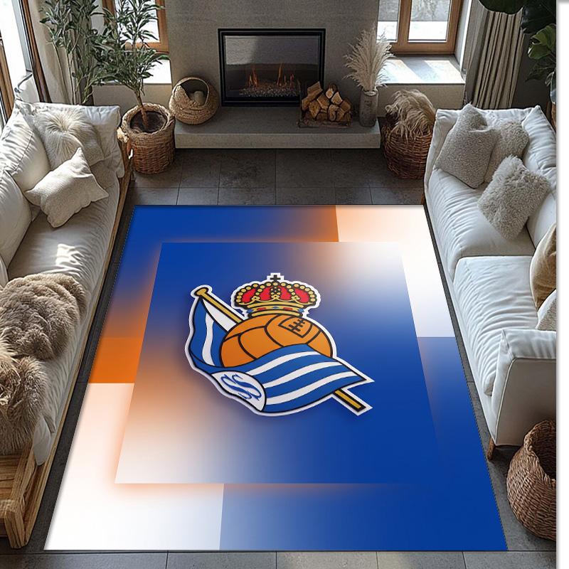 Real Sociedad FC Soccer Football Pattern Soft Area Rug Non Slip Indoor Floor Carpet Sports Decor Mat for Bedroom