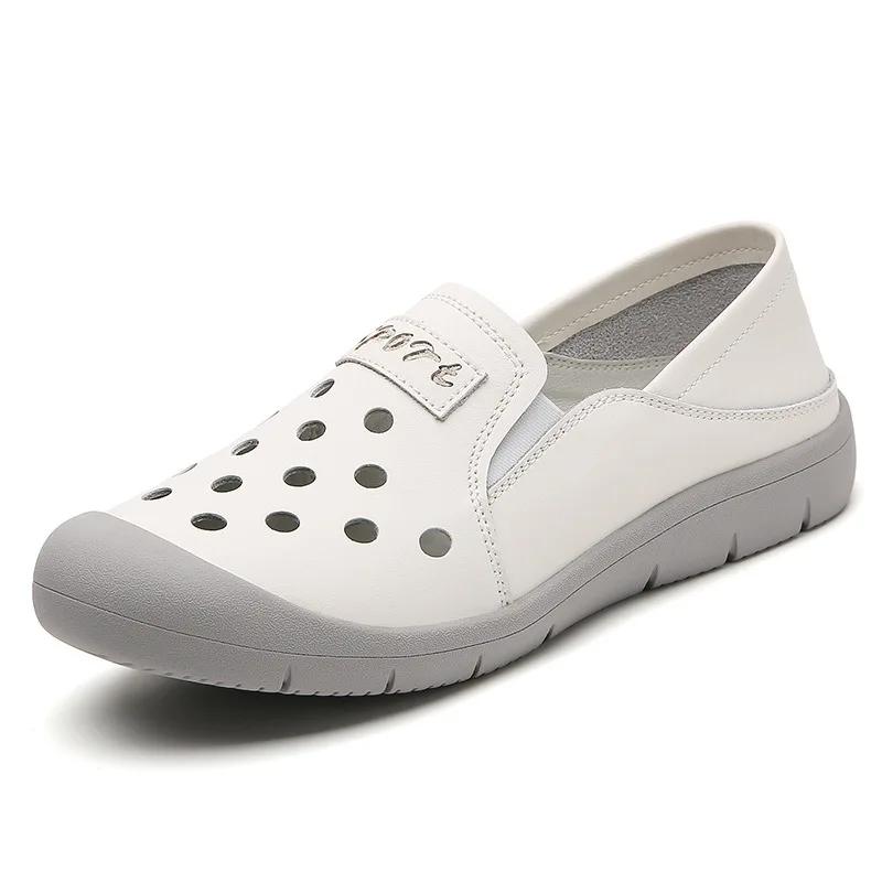 Fashion Spring Women Flat Casual Shoes Comfort Non Slip Loafers Ladies Slip On Sneakers Zapatos Mujer Summer Hollow Women's Leather Shoe