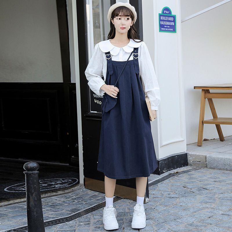 Petite College Style Two-Piece Skirt Set for Women - Autumn and Spring Casual Dress in Milk Tea Style.