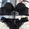 French Sexy Strap Lace Underwear Women's Upper Thin Lower Thick Gather Bra Deep V Big Bust Small Bra