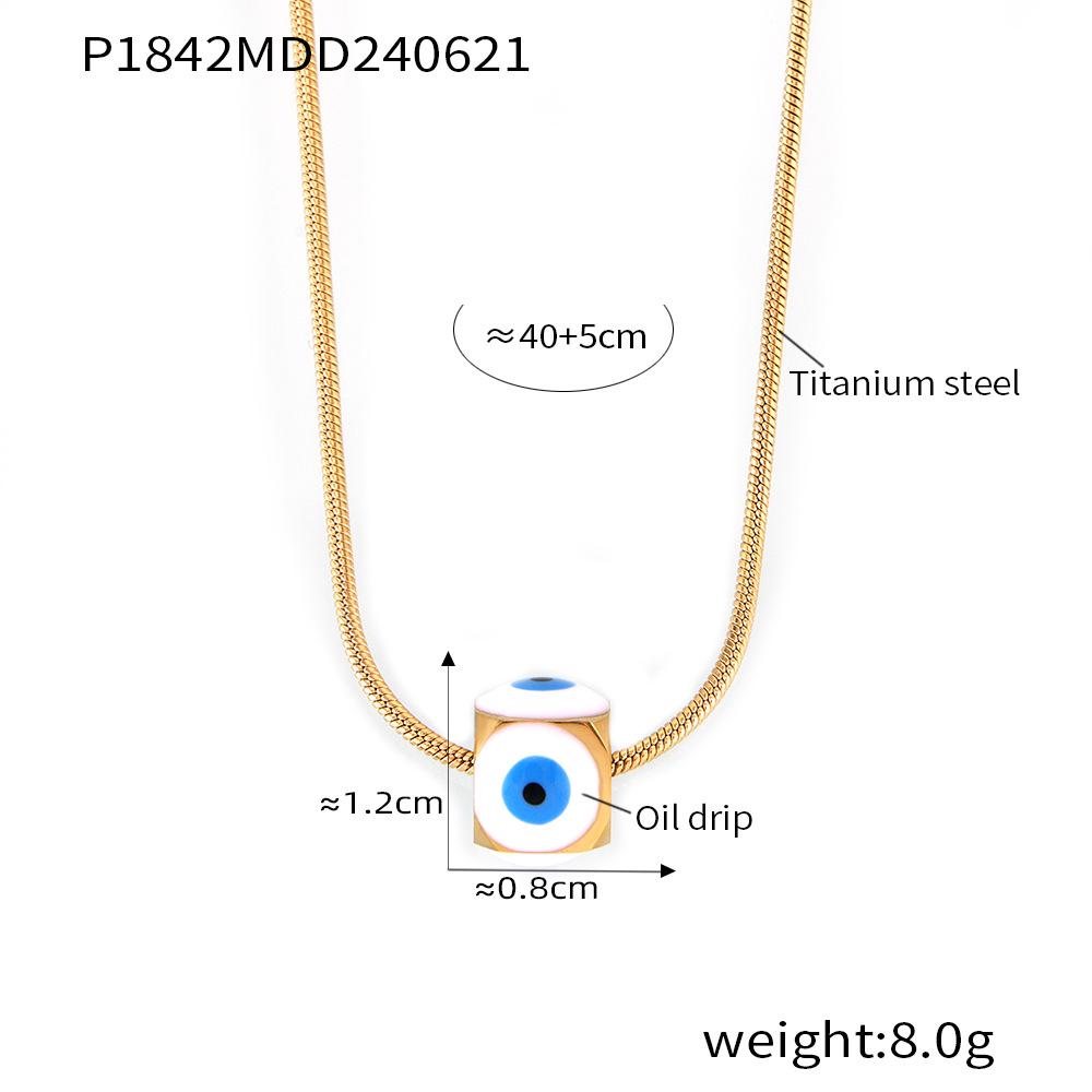 European & American Square Sugar Devil s Eye Oil Pendant Fashionable Versatile Titanium Necklace with 18K Gold Plating.