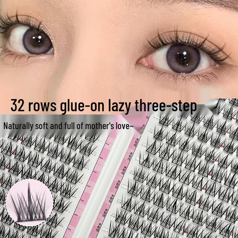 Cross-Border Large Capacity Glue Style False Eyelashes - 32 Rows Natural Lively Photogenic Comic Segmented Lashes