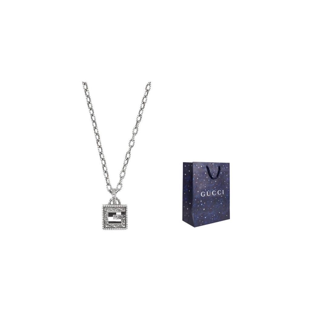 Gucci Square G Cross Pendant Sweater Chain Vintage Distressed Matte 925 Silver Necklace Unisex necklace 552768-J8400-0811