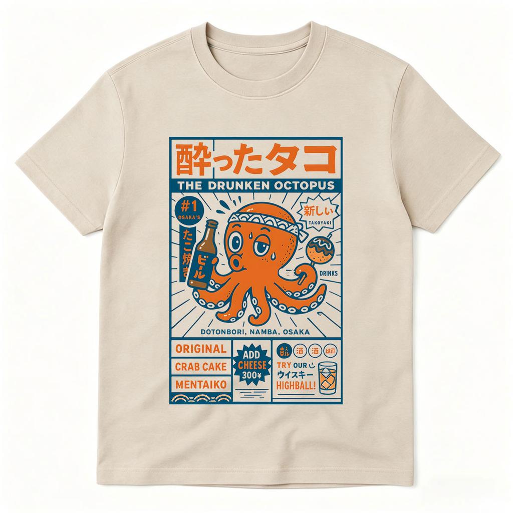Osaka Dotonbori Drunken Octopus Takoyaki Funny T Shirts Men Women Japanese Oversized 100% s To