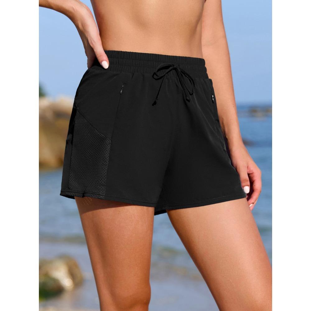 CHARMLEAKS Swim Shorts Women High Waisted Swim Bottom Tummy Control Board Shorts with Pockets Liner