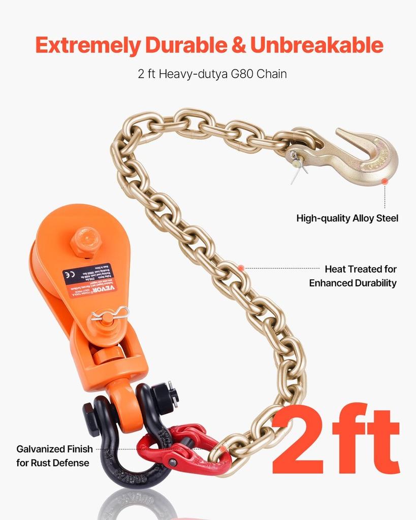 2 Ton Snatch Block Chain Flatbed Tow Truck Rollback Car Carrier Cable