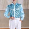 Men Luxury Sequins Performance Shirt Lapel Long Sleeve Single-Breasted Wedding Stage Shirt Slim Fit Formal Casual Shirt Tops