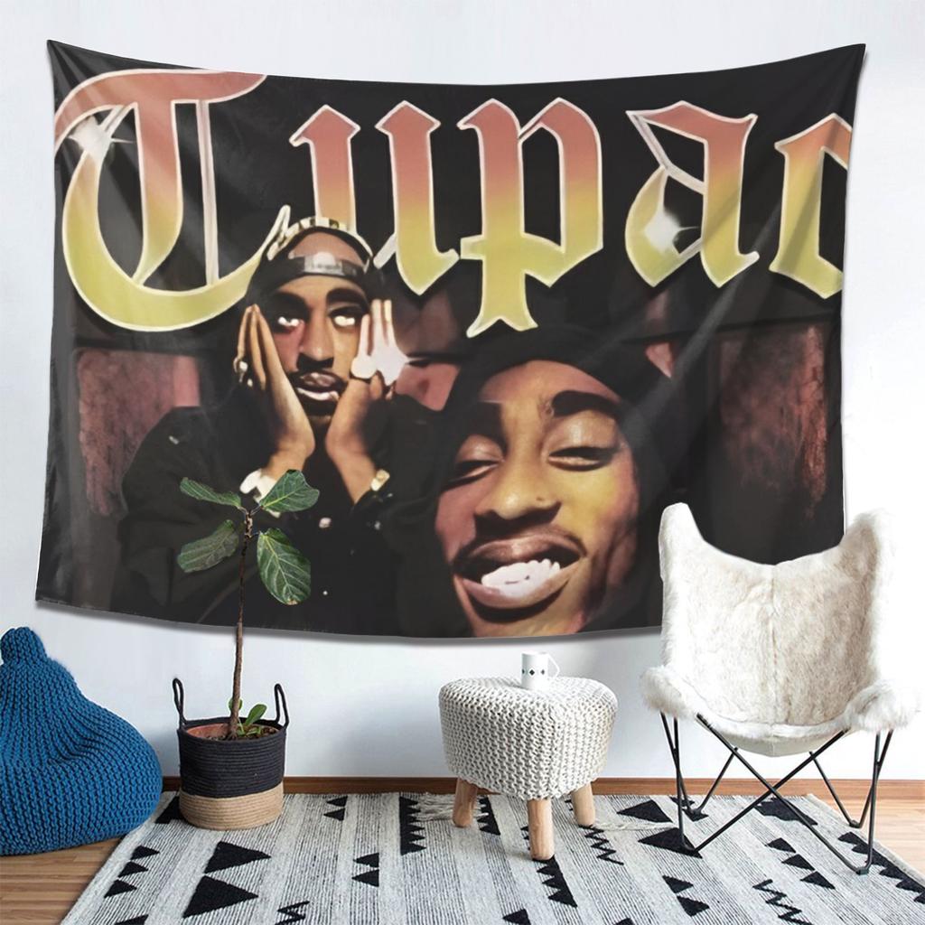 1Pc Tupac Shakur Hip Hop Tapestry, Rapper Fan Wall Hanging, Cool Room Stuff, Large Size, Polyester 2D Print, Bedroom Stuff, Rap