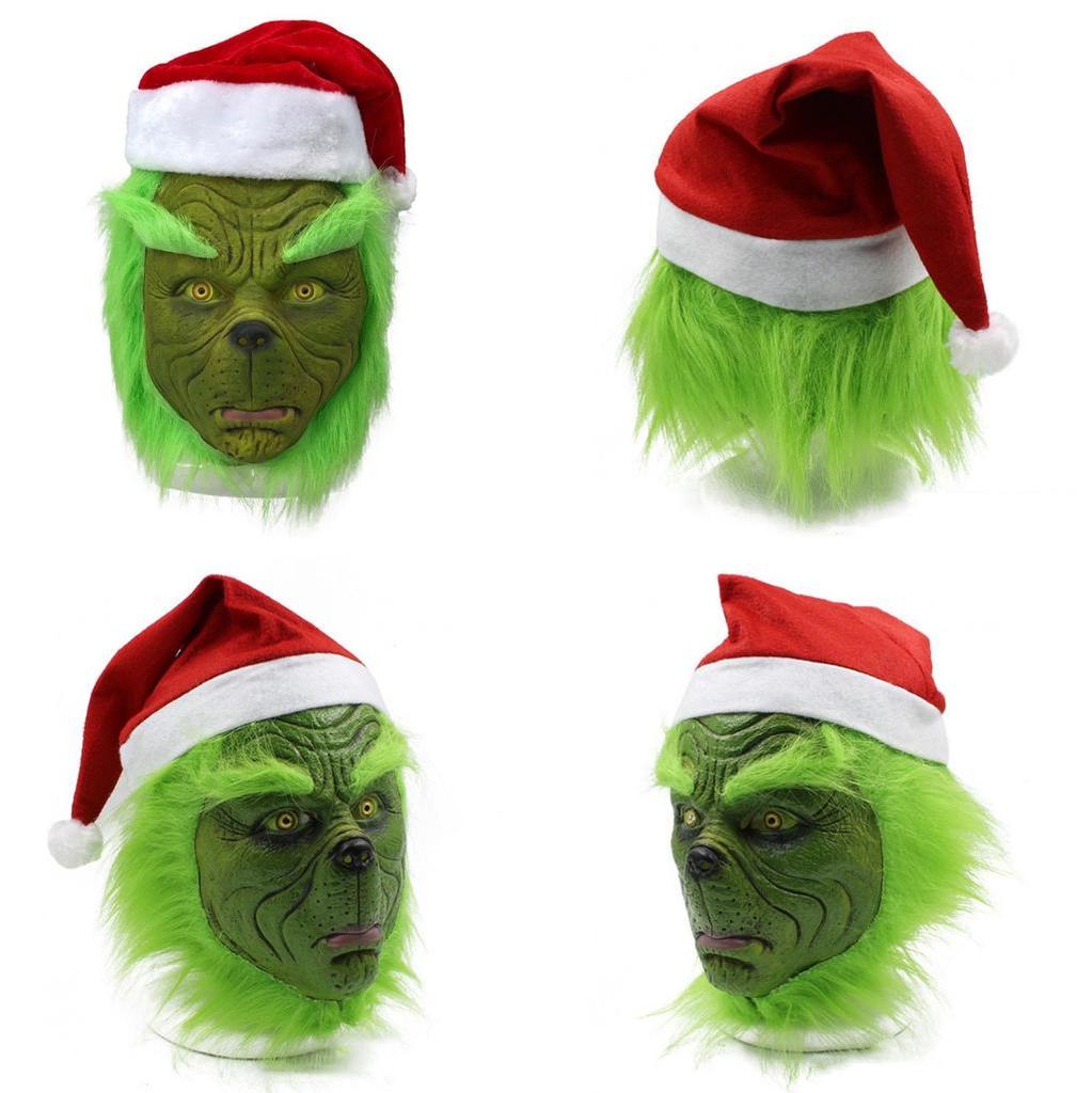 Rascal Green Monster The Grinch Mask With Christmas Hat For Adult Cosplay Fun