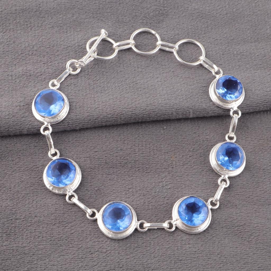Natural Tanzanite Gemstone 925 Sterling Silver Jewelry Handmade Bracelet 7-9" RB-13-7