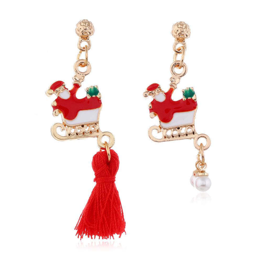 Festive Christmas Earrings: Cute Reindeer, Santa Claus, and Christmas Tree Tassel Pendants