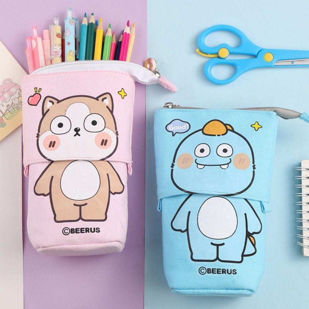 Pop Up Design Zipper Storage Box Large Capacity Pen Holder Girls Boys Pen Box Stationery Gift