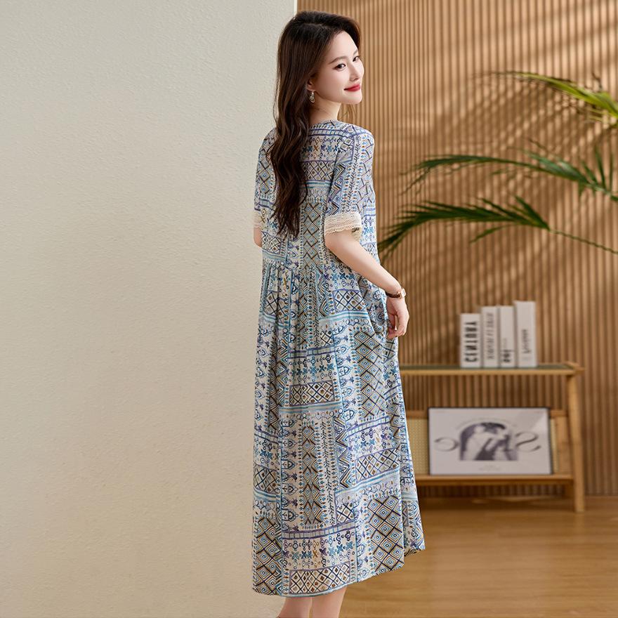 Retro sukienka w print damska letnia nowy design luźna w talii i wyszczuplająca casualowa spódnica