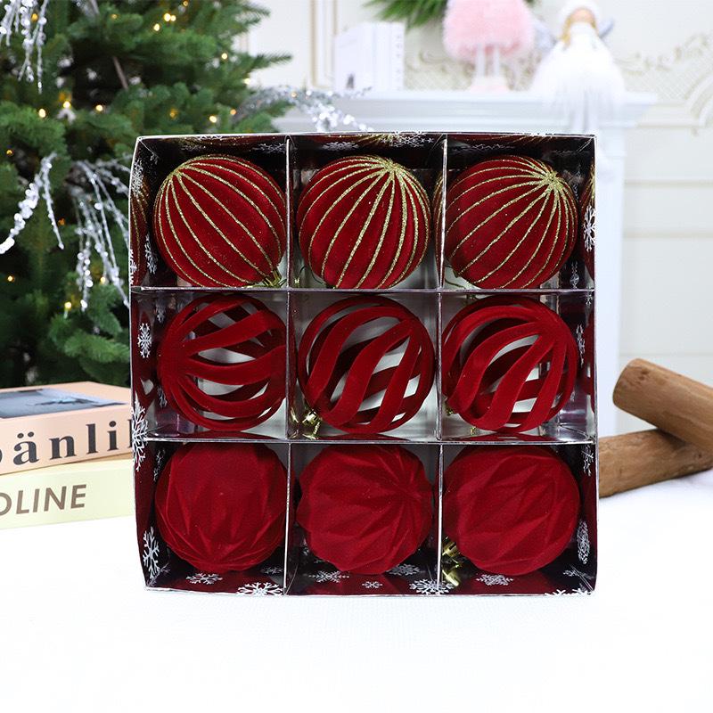 Roter Beflockter Bordeauxroter Samt Weihnachtsbaumkugel-Schmuck, 12er-Pack (6cm)