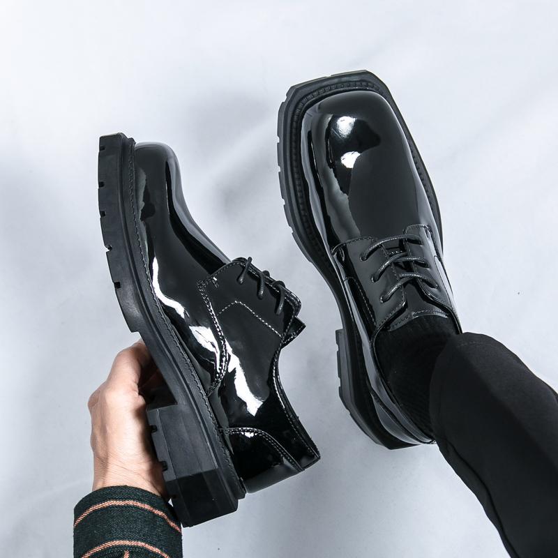 Fashion Men's Dress Oxford Derby Thick Bottom Fashion Business Male Designer Casual Leather Shoes Formal Loafers Suit Shoes Square Head