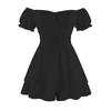 Sexy Women's Off Shoulder Solid Color Short Sleeved Pleated Layer Back Zip Short Jumpsuit