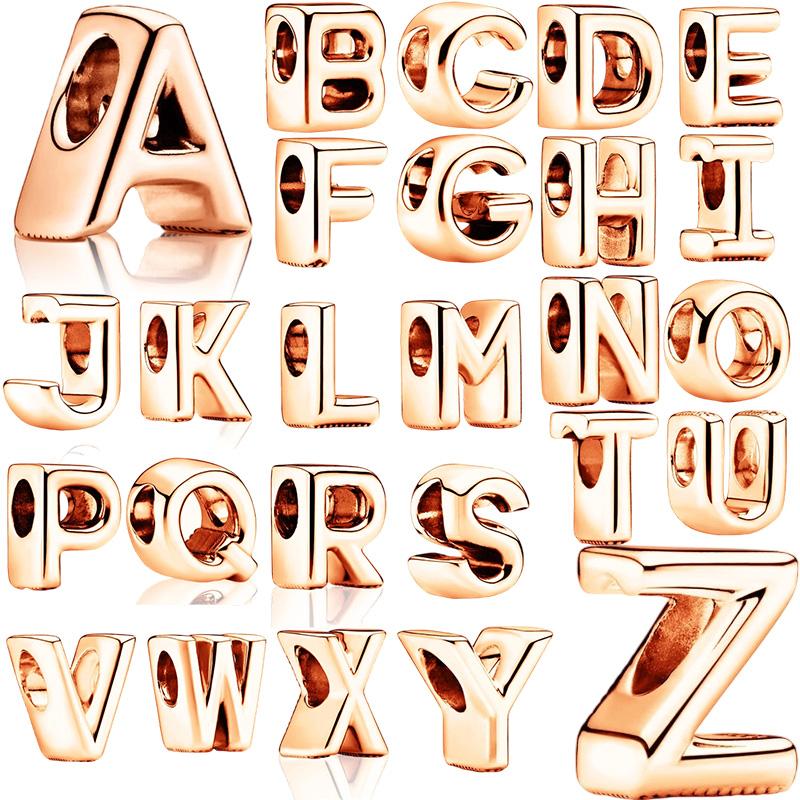 Sparking Rose Gold Plated 26AZ Letter Charm Bead Charms Dangle Compatible With copper Authentic Snake Bracelets Necklaces Bead Charms Ideal For Diy J