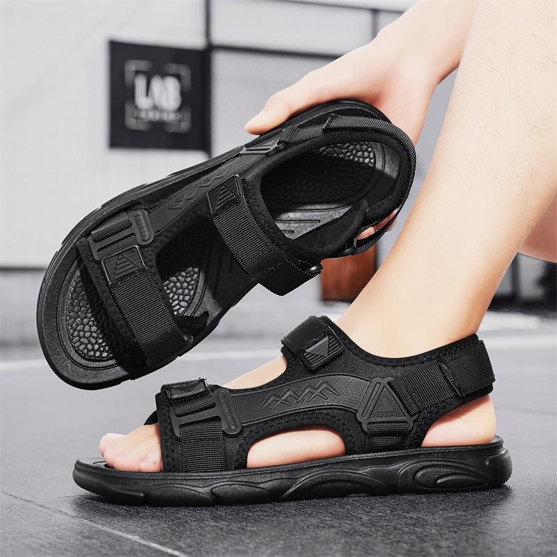 

Пляжные сандалии мужские летние дышащие нескользящие дезодорирующие мужские туфли 2025 новые оригинальные мужские уличные спортивные тапочки 44 чёрный