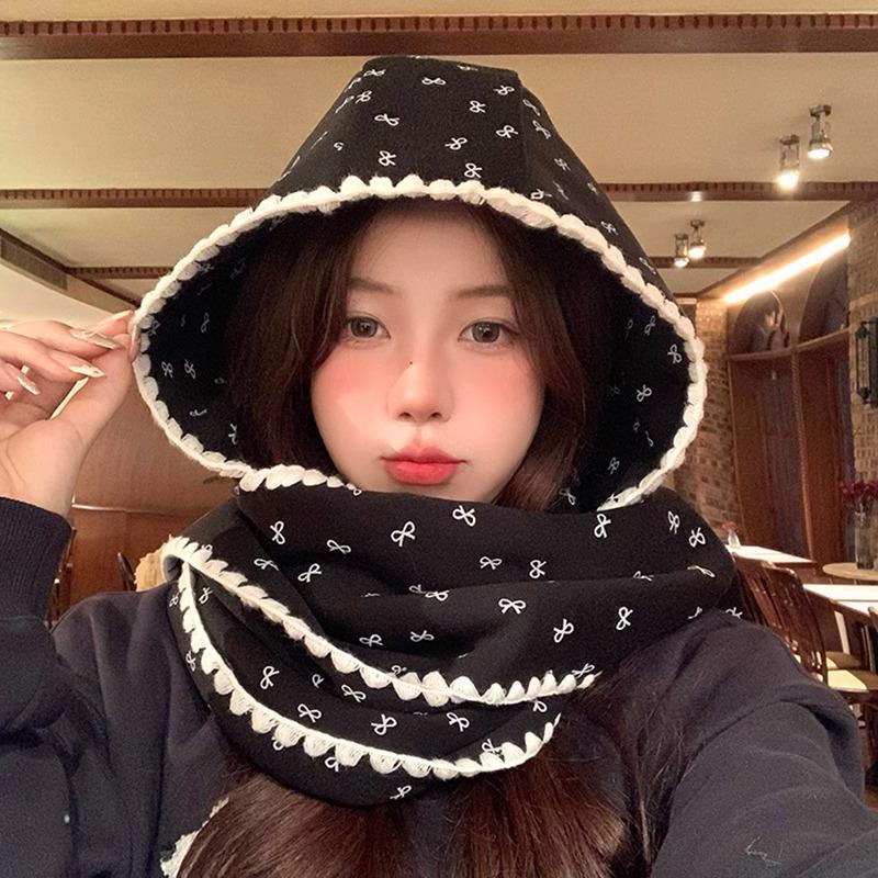 

Милая шапка и шарф «все в одном» для женщин в корейском стиле, универсальная теплая накидка с капюшоном для осени и зимы