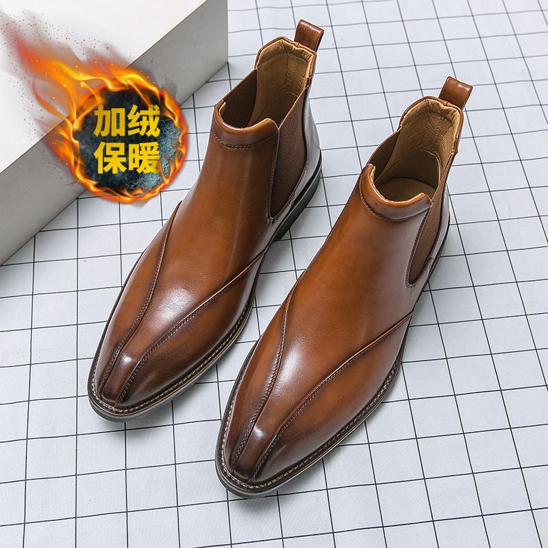 

Large size velvet leather boots fashionable high-top leather shoes trendy warm casual leather shoes cotton shoes 45
