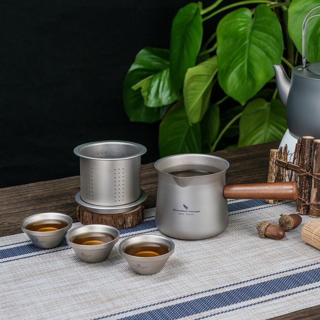 Boundless Voyage Titanium Kyusu Teapot, 380ml, Teapot with Strainer, Suitable for Open Fire, Ultra-Lightweight, Rust-Resistant, and Unbreakable,