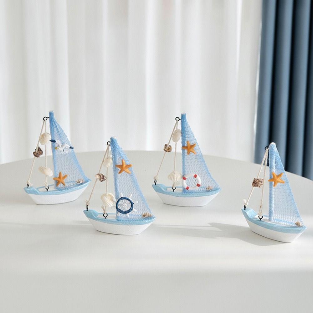 Mediterranean Style Sailing Boat Model Handmade Nautical Decor Miniature Sailboat Party Decoration
