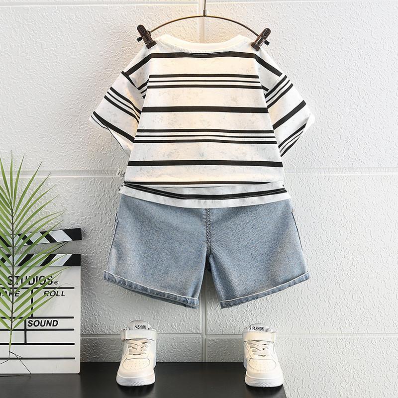 Stylish Korean Summer Outfit For Boys Two Piece Set Short Sleeve Shorts Soft Cotton