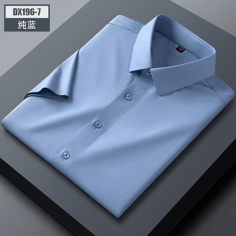 Men'S Mulberry Silk Short-Sleeved Shirt Summer Half-Sleeved Solid Color Square Collar Pocket-Free Business Casual Shirt