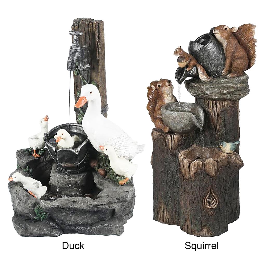 Duck Squirrel Solar Fountain Ornament Garden Duck Family Creative Statue Landscaping Decor for Outdoor Yard Garden Decor