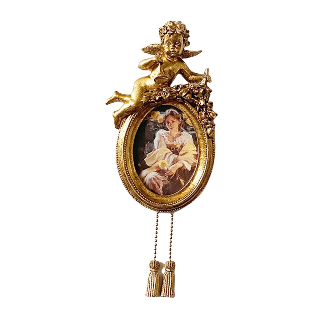 Oval Photo Frame Ornate Picture Vintage Style Embossed Cherub Figurines Tabletop Wall