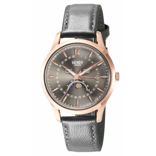 Henry London Watch, Gray Dial, Stainless Steel Crystal, Quartz Movement, Moonphase, 38.5mm, UK, London Watch HL39-LS-0422, Officially Imported, Blue