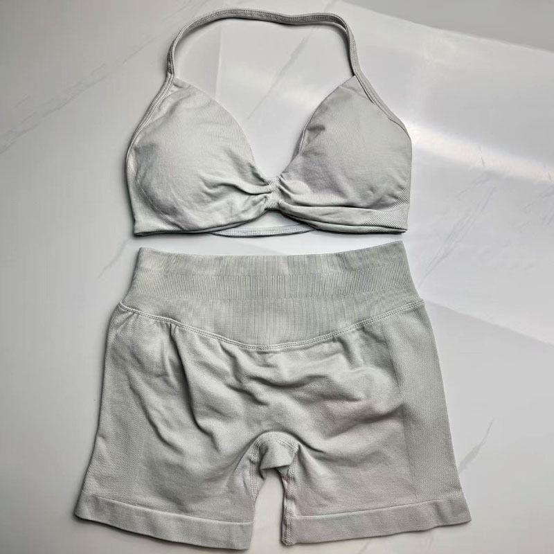Women's Halter Neck Sports Bra and Shorts Set - Yoga Fitness One-Strap Design
