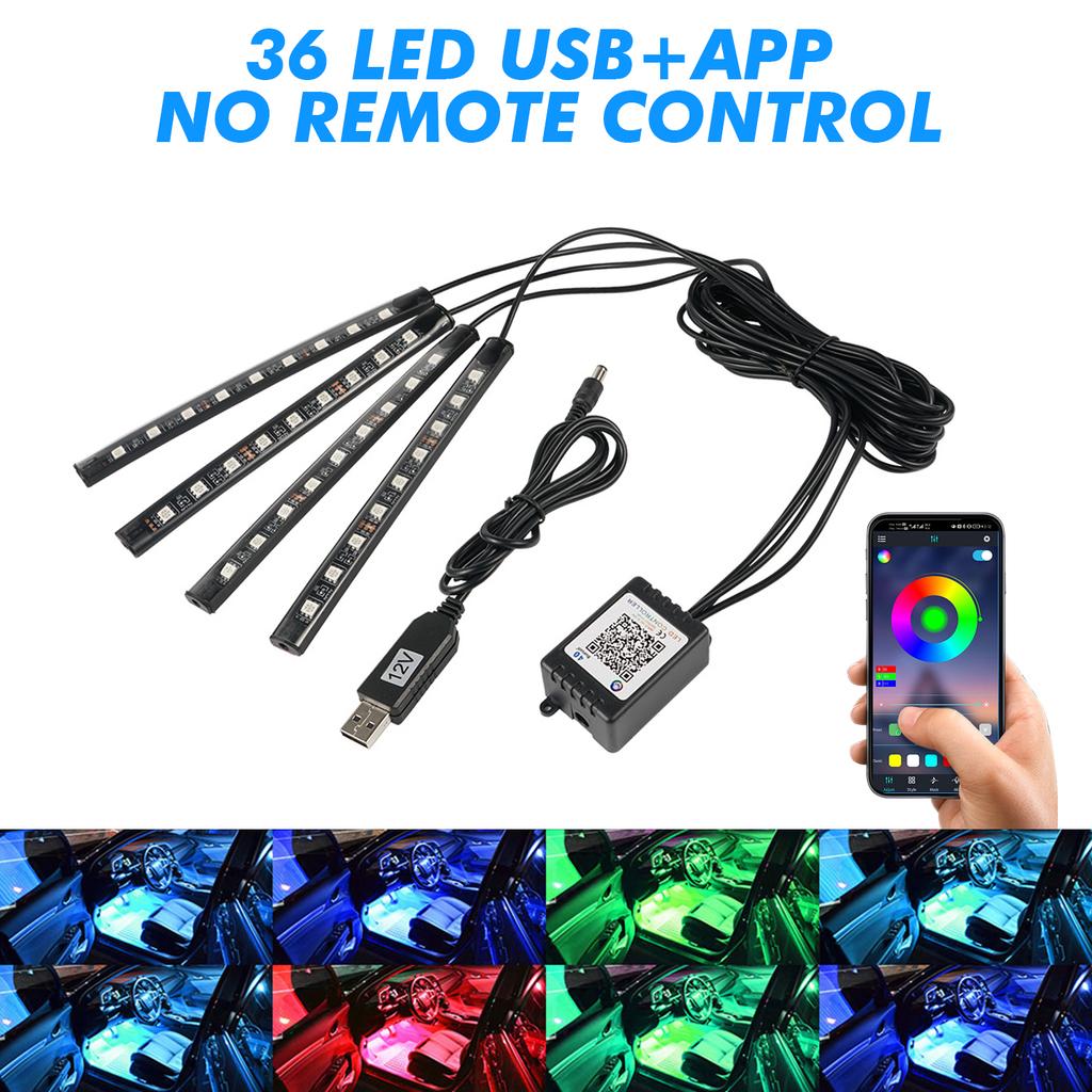 Neon LED Interior Car Light APP Music Remote Control RGB Underglow LED Ambient Light USB/Cigar Plug Auto Atmosphere Lighting 12V
