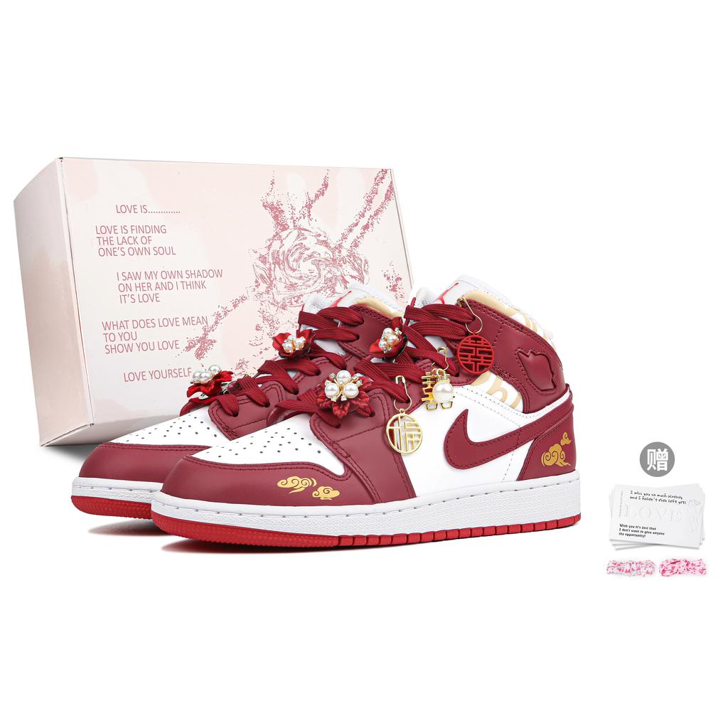 Jordan Air Jordan 1 Mid Top Vintage Basketball Shoes GS Red DR6496-116(Team4-SBOX)