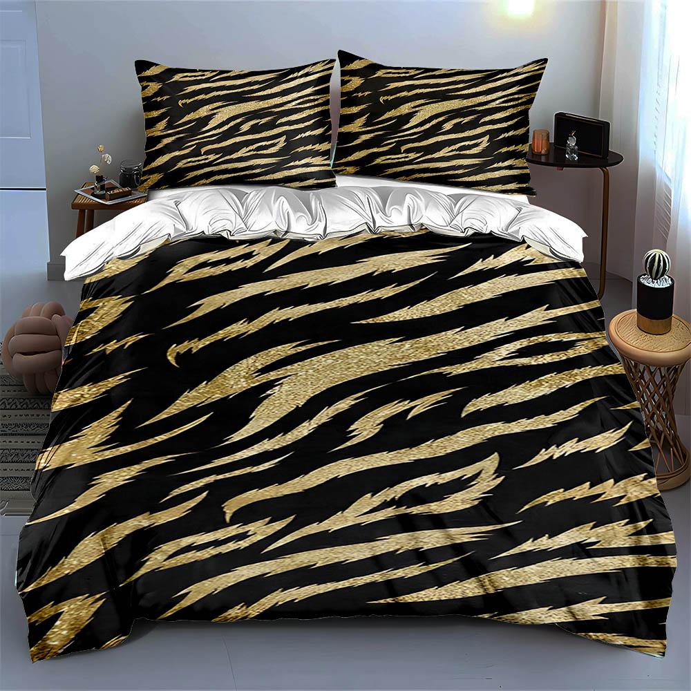 Golden Tiger Stripes Bedding Duvet Cover Sets Duvet Covers Pillowcases Gifts (1 * Duvet Cover 2 * Pillowcases, Without Duvet Insert)
