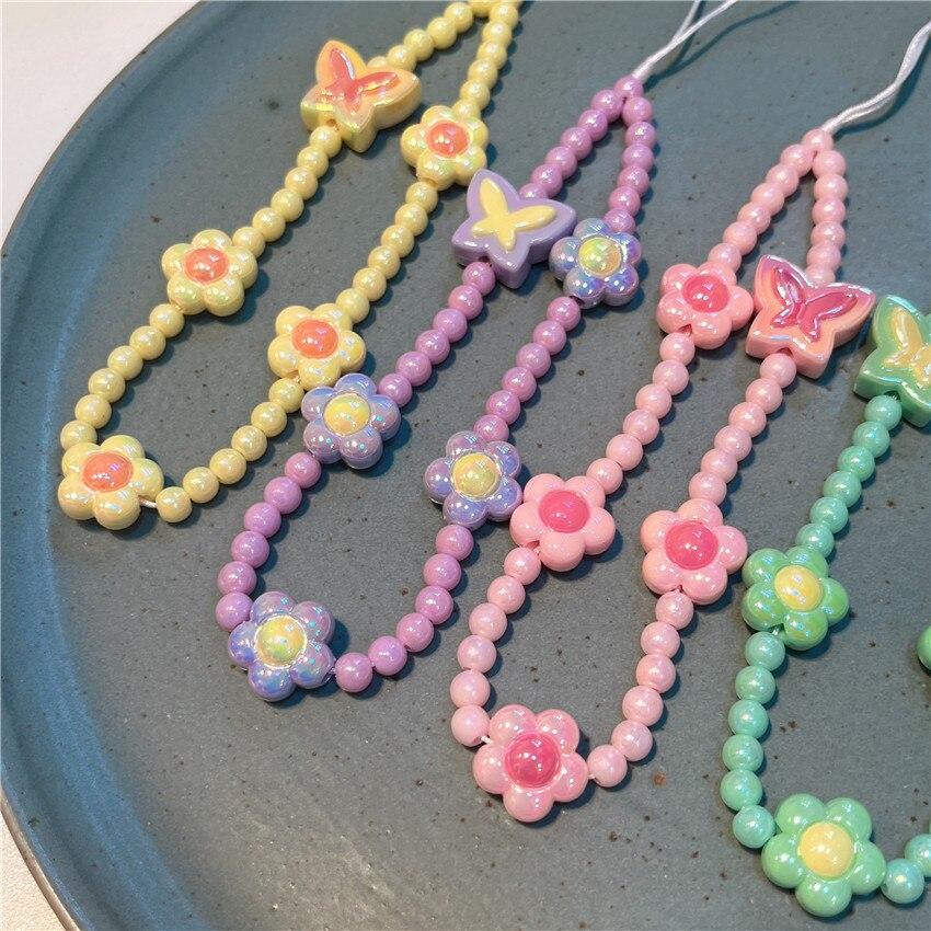 2023 Fashion Y2K Girl Mobile Phone Chain Colorful Acrylic Flowers Butterfly Beaded Telephone Strap Lanyard Bijoux Jewelry