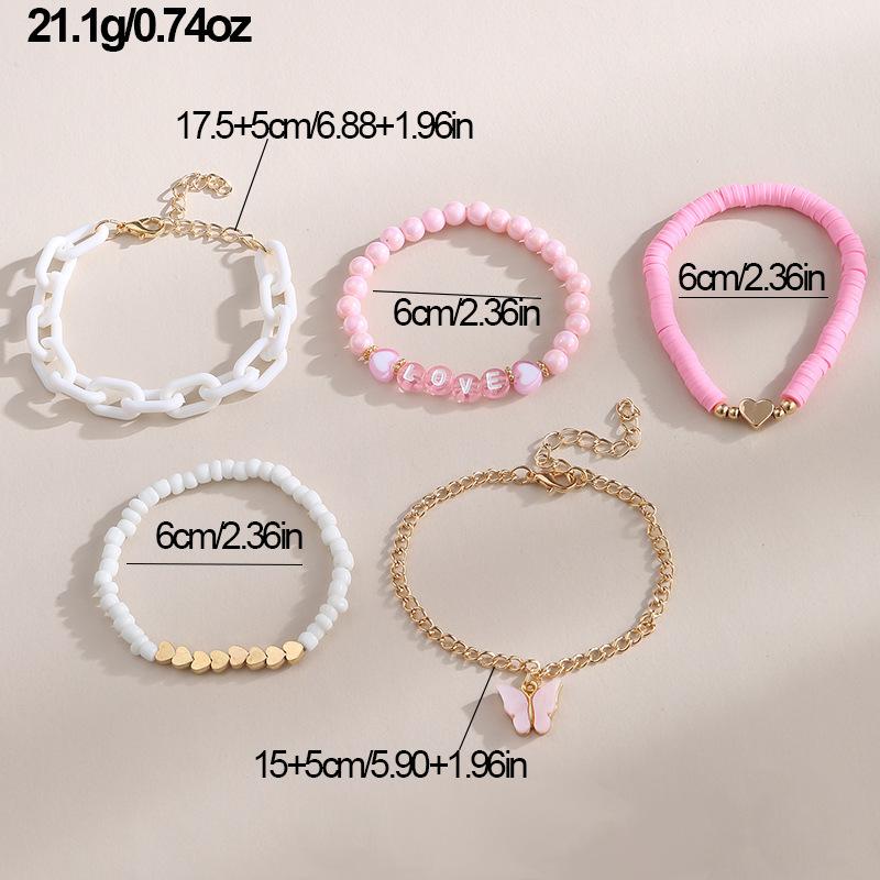 New Artifact Pink Niche Design Sweet Style Love Letter Decoration Butterfly Pendant Children's Bracelet 5-piece Set